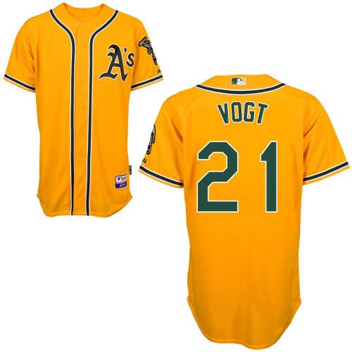 Stephen Vogt #21 mlb Jersey-Oakland Athletics Women's Authentic Yellow Cool Base Baseball Jersey